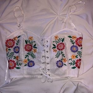 Flower lace up crop top